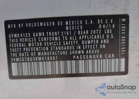 2019 Volkswagen Jetta 1.4T R-Line/1.4T S/1.4T Se z USA, uszkodzony, nr VIN 3VWC57BU3KM018691